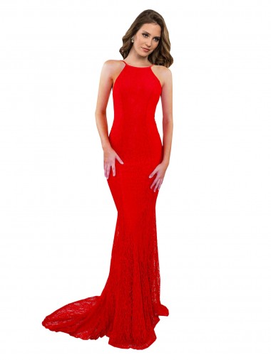 Rojo Sirena Cuello Alto Encaje Largo Formales Vestidos de dama de honor / Vestidos de fiesta