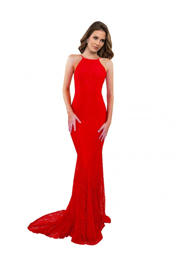 Rojo Sirena Cuello Alto Encaje Largo Formales Vestidos de dama de honor / Vestidos de fiesta