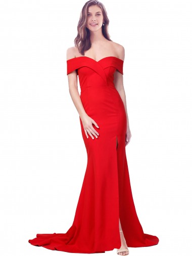 Rojo Sirena Cuello de Corazón Crepé Elástico Largo Formales Vestidos de dama de honor / Vestidos de fiesta