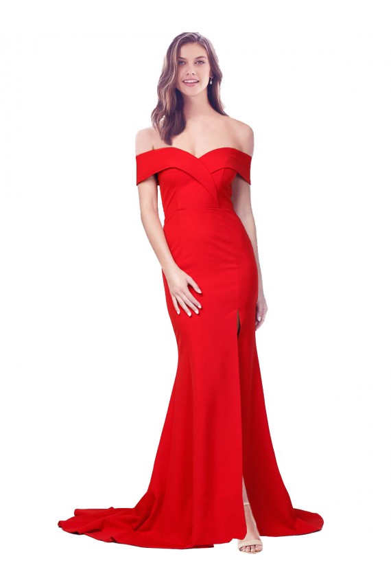 Rojo Sirena Cuello de Corazón Crepé Elástico Largo Formales Vestidos de dama de honor / Vestidos de fiesta