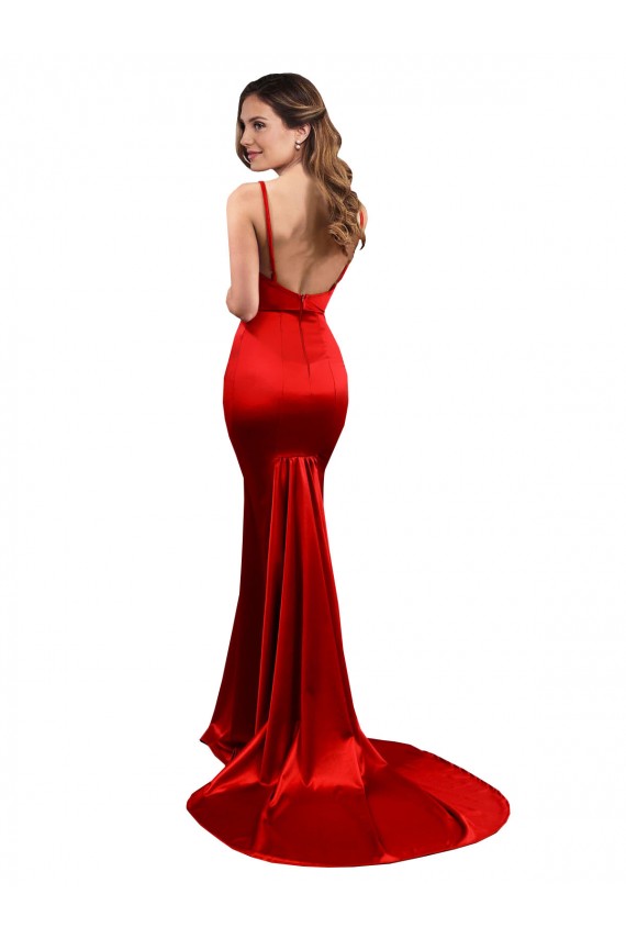 Rojo Sirena Cuello de Corazón Satén elástico Largo Formales Vestidos de dama de honor / Vestidos de fiesta