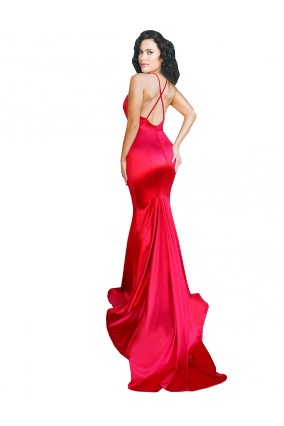 Rojo Sirena Cuello de Corazón Satén elástico Largo Formales Vestidos de dama de honor / Vestidos de fiesta
