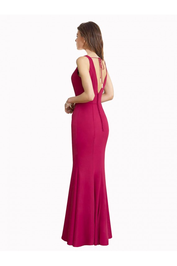 Rojo Sirena Cuello en V Cuello Alto Gasa Largo Vestidos de dama de honor / Vestidos de fiesta