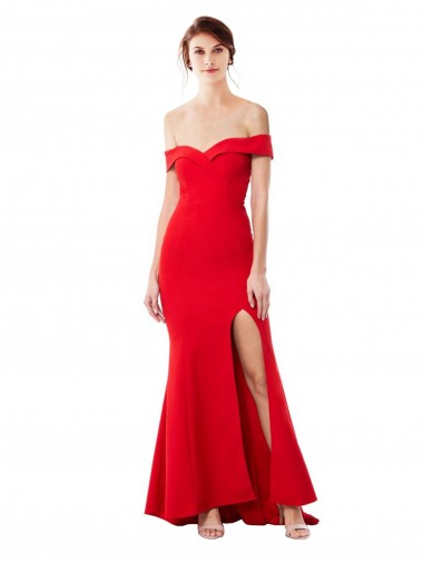 Rojo Sirena Hombros Descubiertos Crepé Elástico Largo Formales Vestidos de dama de honor / Vestidos de fiesta