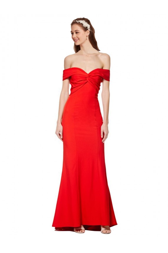 Rojo Sirena Hombros Descubiertos Crepé Elástico Largo Formales Vestidos de dama de honor / Vestidos de fiesta