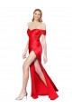 Rojo Sirena Hombros Descubiertos Satén elástico Largo Formales Vestidos de dama de honor / Vestidos de fiesta