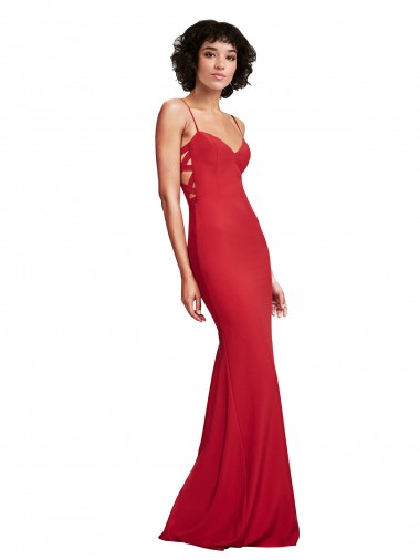 Rojo Sirena Tirantes espagueti Crepé Elástico Largo Formales Vestidos de dama de honor / Vestidos de fiesta