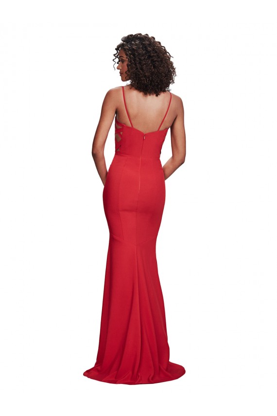 Rojo Sirena Tirantes espagueti Crepé Elástico Largo Formales Vestidos de dama de honor / Vestidos de fiesta