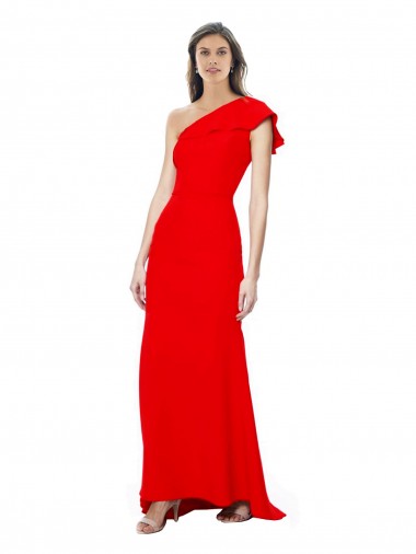 Rojo Sirena Un Hombre Cuello Alto Crepé Elástico Largo Formales Vestidos de dama de honor / Vestidos de fiesta