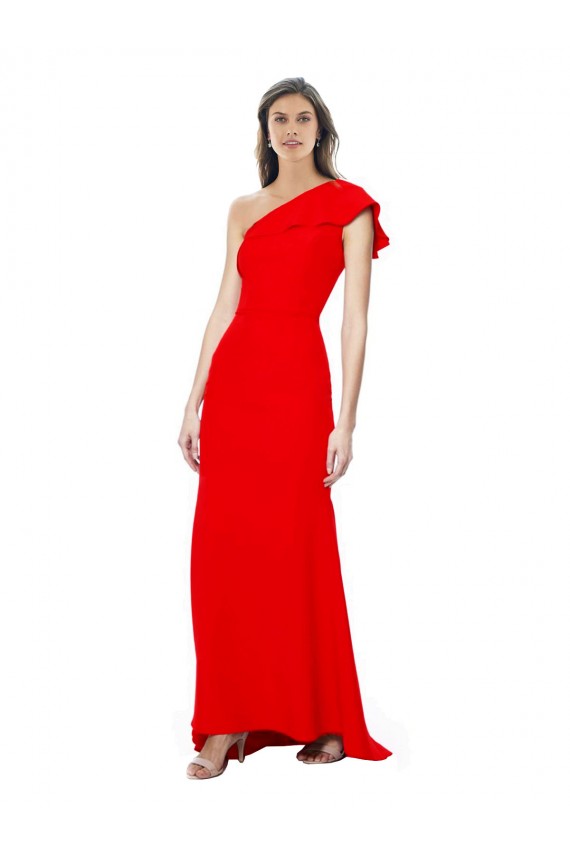 Rojo Sirena Un Hombre Cuello Alto Crepé Elástico Largo Formales Vestidos de dama de honor / Vestidos de fiesta