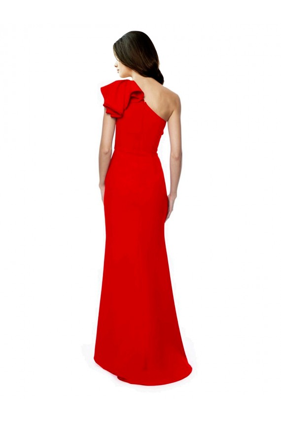 Rojo Sirena Un Hombre Cuello Alto Crepé Elástico Largo Formales Vestidos de dama de honor / Vestidos de fiesta