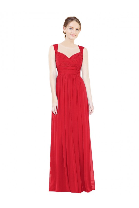 Rojo línea A Cuello de Corazón Gasa Largo Vestidos de dama de honor