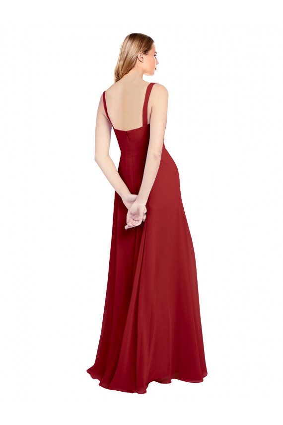 Rojo línea A Cuello de Corazón Gasa Largo Vestidos de dama de honor