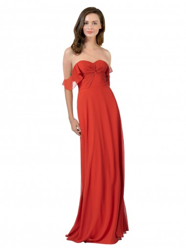 Rojo línea A Cuello de Corazón Sin tirantes Gasa Largo Vestidos de dama de honor