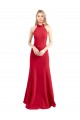 Rojo línea A Halter Cuello Alto Crepé Elástico Largo Formales Vestidos de dama de honor / Vestidos de fiesta