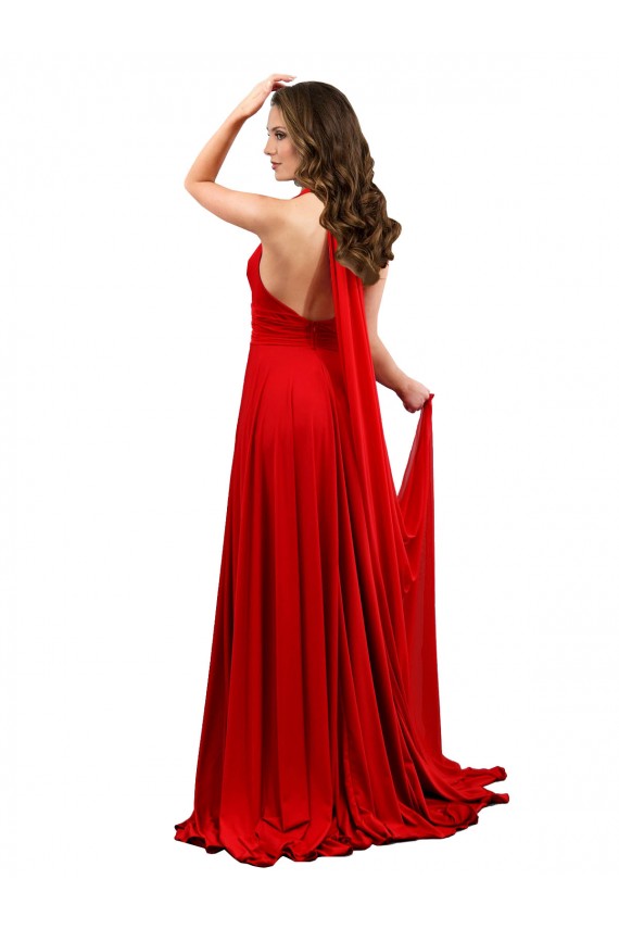 Rojo línea A Halter Spandex Largo Formales Vestidos de dama de honor / Vestidos de fiesta