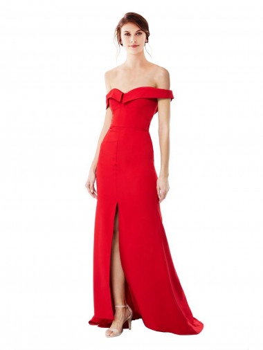 Rojo línea A Hombros Descubiertos Crepé Elástico Largo Formales Vestidos de dama de honor / Vestidos de fiesta