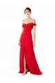 Rojo línea A Hombros Descubiertos Crepé Elástico Largo Formales Vestidos de dama de honor / Vestidos de fiesta