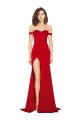 Rojo línea A Hombros Descubiertos Satén sedoso Largo Formales Vestidos de dama de honor / Vestidos de fiesta