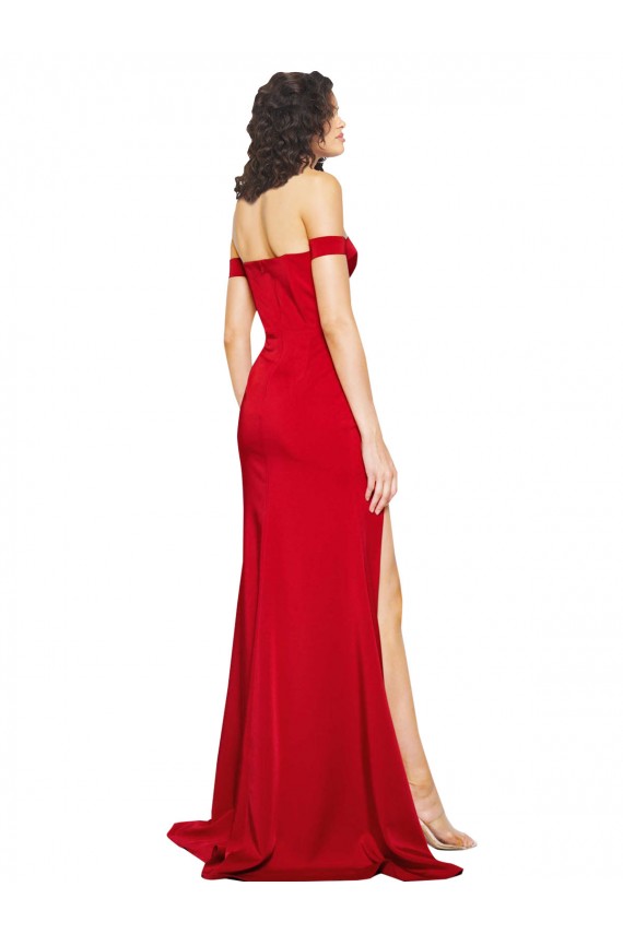 Rojo línea A Hombros Descubiertos Satén sedoso Largo Formales Vestidos de dama de honor / Vestidos de fiesta