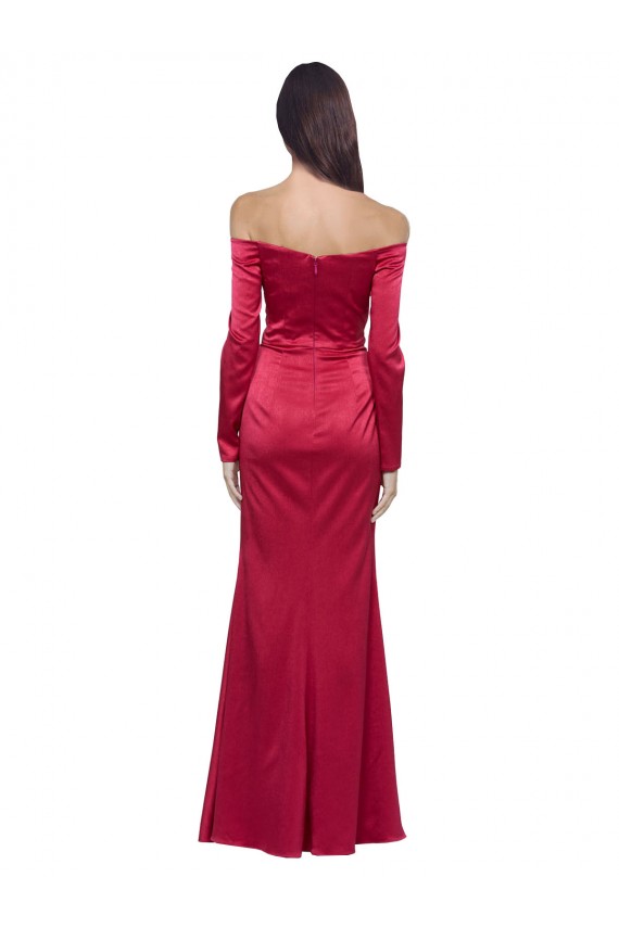Rojo oscuro Cubierta Cuello de Corazón Satén elástico Largo Formales Vestidos de dama de honor / Vestidos de fiesta