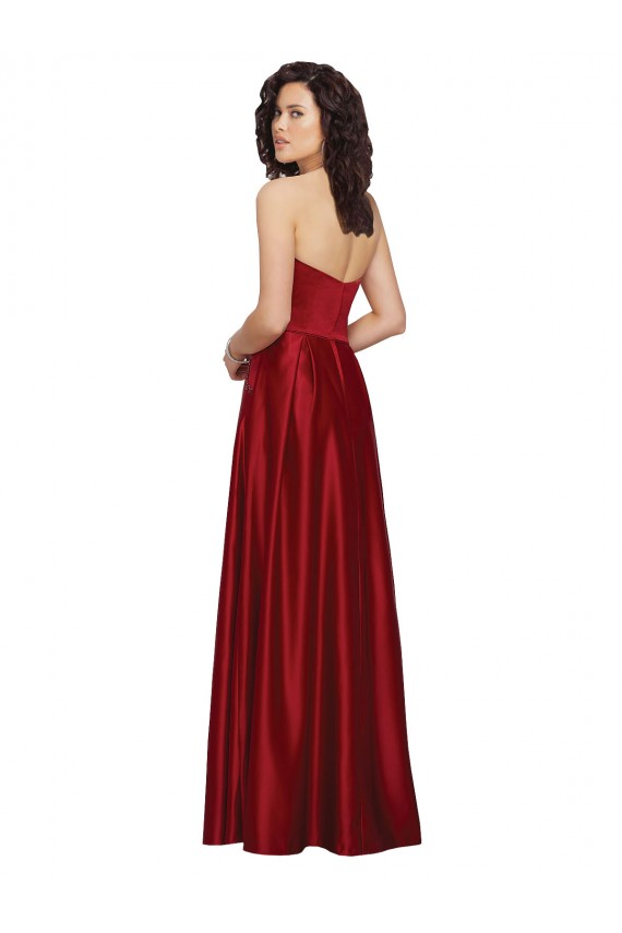 Rojo oscuro línea A Sin tirantes Satén Largo Vestidos de dama de honor / Vestidos de fiesta