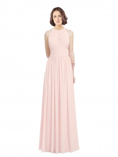 Rosa 42 línea A Halter Gasa Largo Vestidos de dama de honor