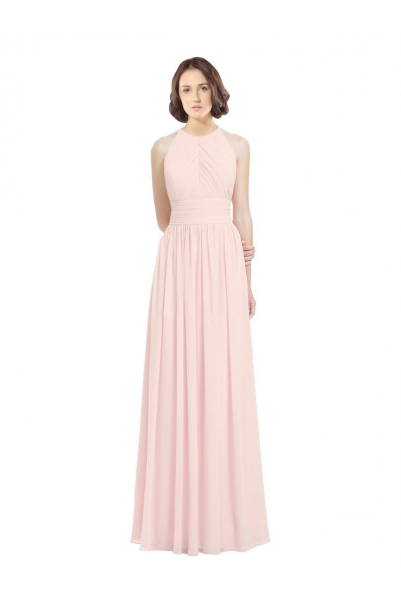 Rosa 42 línea A Halter Gasa Largo Vestidos de dama de honor