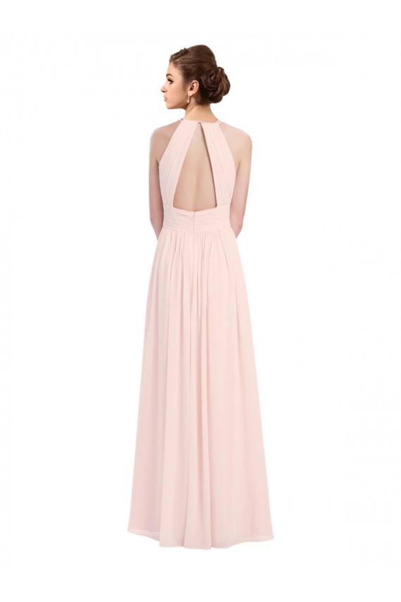 Rosa 42 línea A Halter Gasa Largo Vestidos de dama de honor