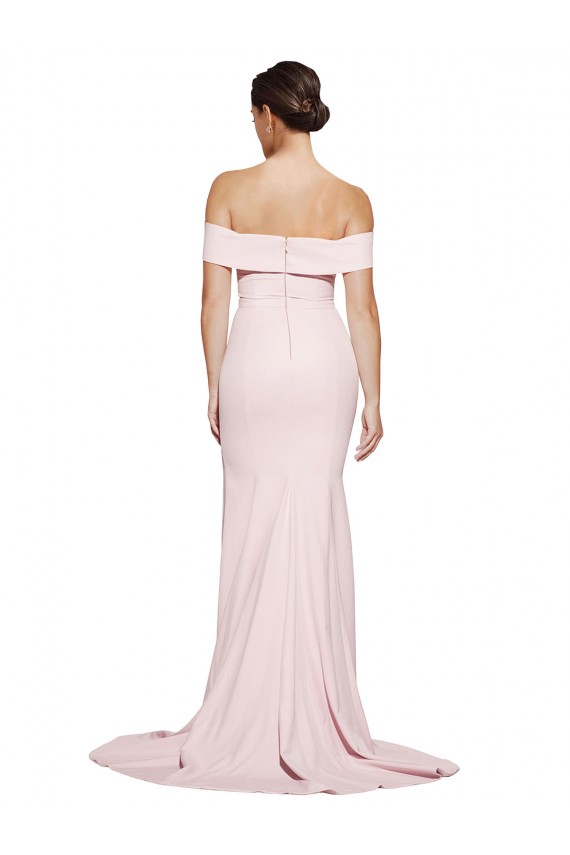 Rosa Cubierta Cuadrado Barrer tren Crepé Elástico Largo Formales Vestidos de dama de honor / Vestidos de fiesta