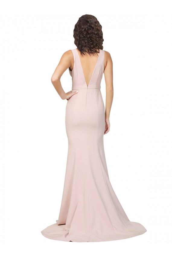 Rosa Cubierta Cuello en V Barrer tren Crepé Elástico Largo Formales Vestidos de dama de honor / Vestidos de fiesta