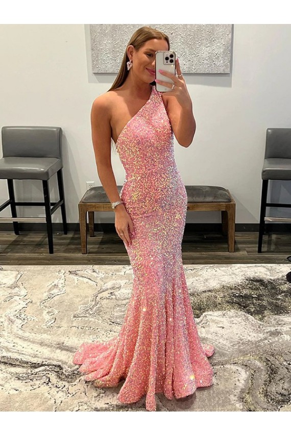 Rosa Cubierta Un Hombre Barrer tren Lentejuelas Terciopelo Largo Vestidos de fiesta