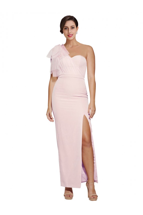 Rosa Cubierta Un Hombre Cuello de Corazón Crepé Elástico Largo Formales Vestidos de dama de honor / Vestidos de fiesta