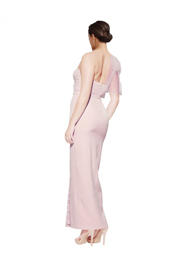 Rosa Cubierta Un Hombre Cuello de Corazón Crepé Elástico Largo Formales Vestidos de dama de honor / Vestidos de fiesta