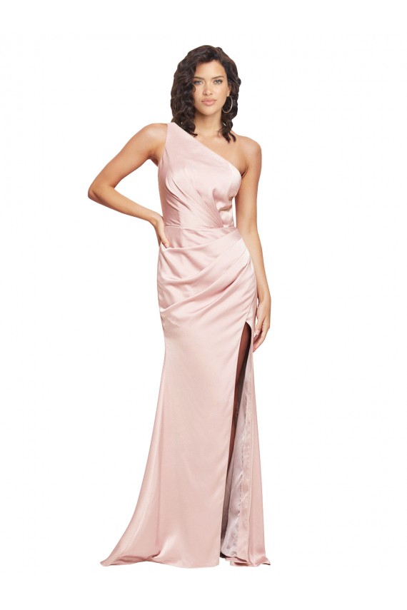 Rosa Cubierta Un Hombre Satén sedoso Largo Formales Vestidos de dama de honor / Vestidos de fiesta