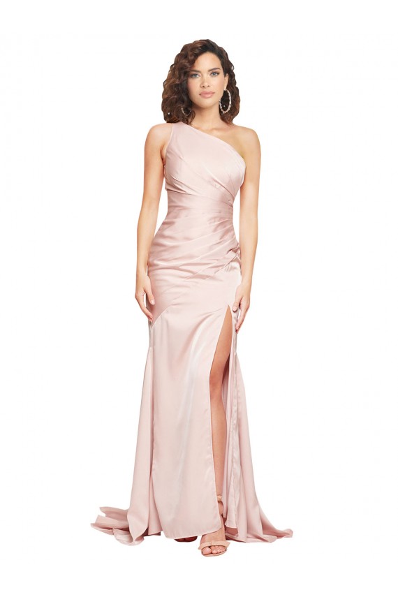 Rosa Cubierta Un Hombre Satén sedoso Largo Formales Vestidos de dama de honor / Vestidos de fiesta