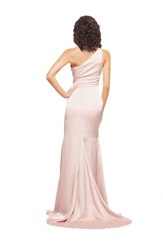 Rosa Cubierta Un Hombre Satén sedoso Largo Formales Vestidos de dama de honor / Vestidos de fiesta