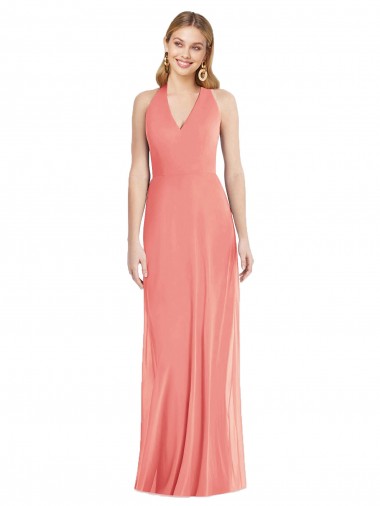 Rosa Del Desierto Trompeta Halter Cuello en V Gasa Largo Formales Vestidos de dama de honor / Vestidos de noche
