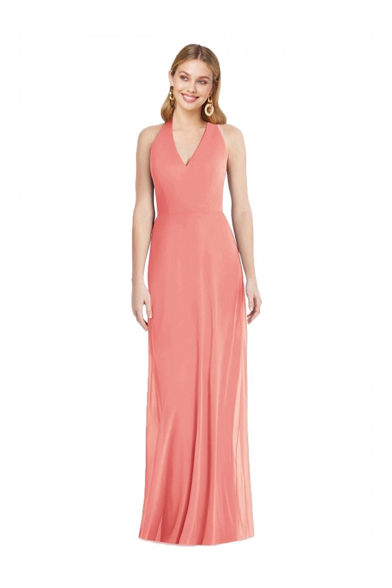 Rosa Del Desierto Trompeta Halter Cuello en V Gasa Largo Formales Vestidos de dama de honor / Vestidos de noche