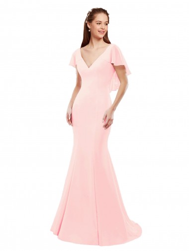 Rosa Sirena Cuello en V Gasa Largo Vestidos de dama de honor