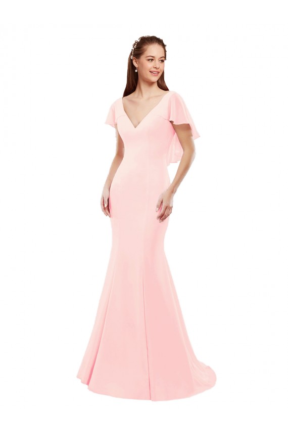 Rosa Sirena Cuello en V Gasa Largo Vestidos de dama de honor