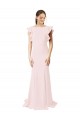 Rosa Sirena Cuello joya Barrer tren Crepé Elástico Largo Vestidos de dama de honor / Vestidos de fiesta