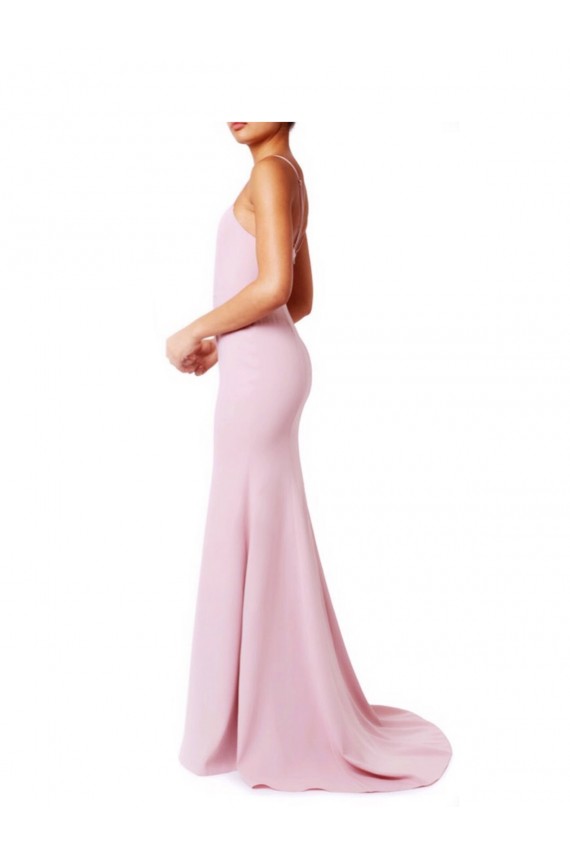 Rosa Sirena Tirantes espagueti Cuadrado Crepé Elástico Largo Vestidos de dama de honor / Vestidos de fiesta
