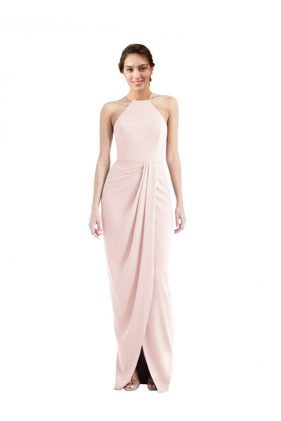 Rosa Trompeta Halter Crepé Elástico Largo Vestidos de dama de honor / Vestidos de fiesta