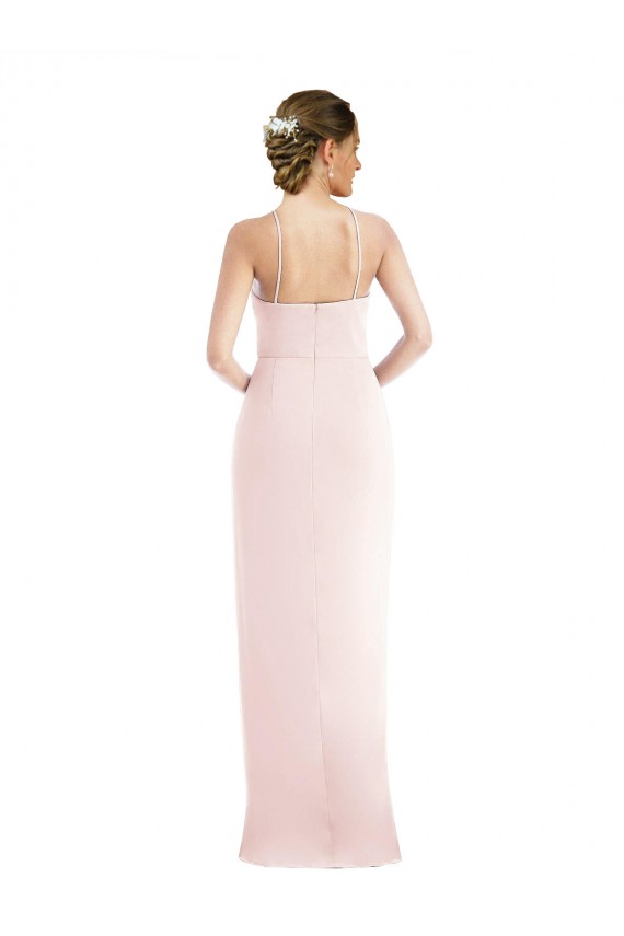 Rosa Trompeta Halter Crepé Elástico Largo Vestidos de dama de honor / Vestidos de fiesta