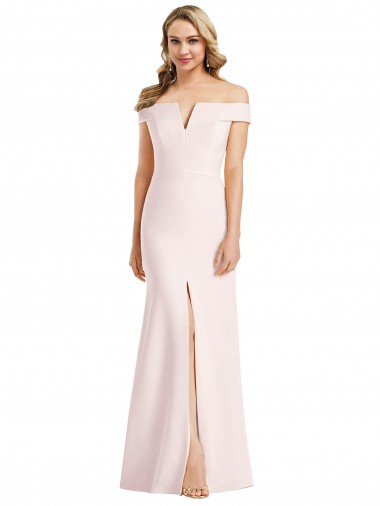 Rosa Trompeta Hombros Descubiertos Cuello en V Crepé Elástico Largo Formales Vestidos de dama de honor / Vestidos de fiesta