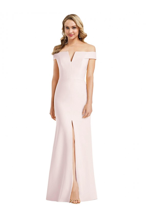 Rosa Trompeta Hombros Descubiertos Cuello en V Crepé Elástico Largo Formales Vestidos de dama de honor / Vestidos de fiesta