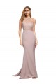 Rosa empolvado Cubierta Cuello Alto Barrer tren Crepé Elástico Largo Formales Vestidos de dama de honor / Vestidos de fiesta