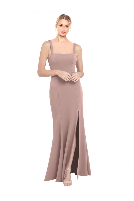 Rosa empolvado Sirena Cuadrado Cuello Alto Crepé Elástico Largo Vestidos de dama de honor / Vestidos de fiesta