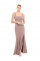 Rosa empolvado Sirena Cuadrado Cuello Alto Crepé Elástico Largo Vestidos de dama de honor / Vestidos de fiesta
